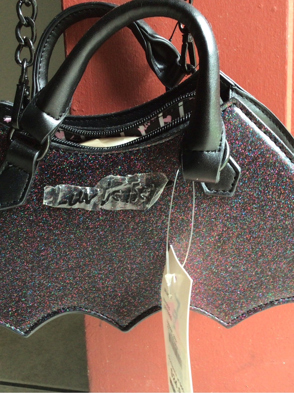 Betsey Johnson Black Multi-Glitter Bat-Shaped Mini Bag Holloween